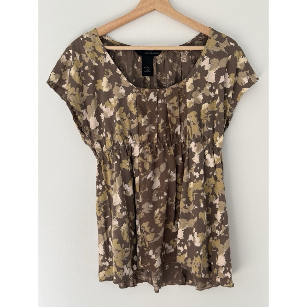 Calvin Klein Babydoll Top Women's Medium Y2K Boho Neutral 100%‎ Cotton
